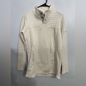 Columbia Womens Sweater Henley Mock Neck Quilted‎ Pullover Off white S